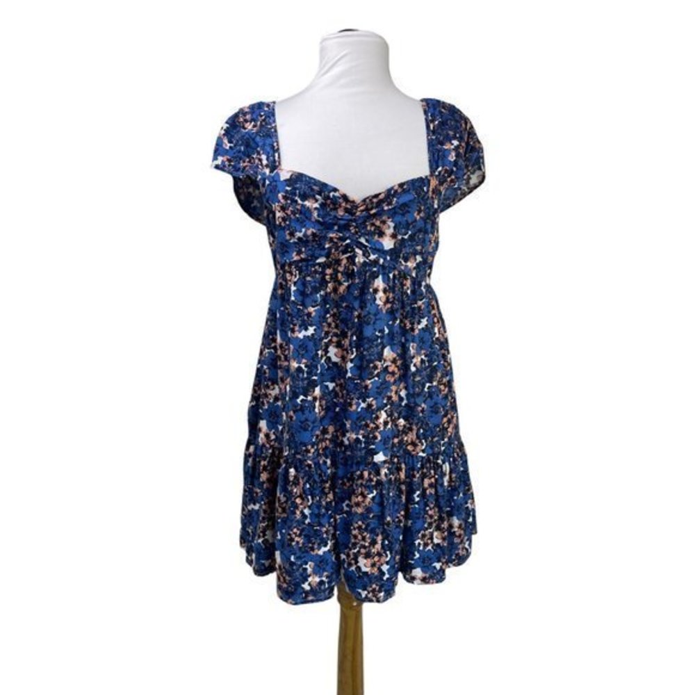 Free People Blue Peach White Floral Mini Dress S